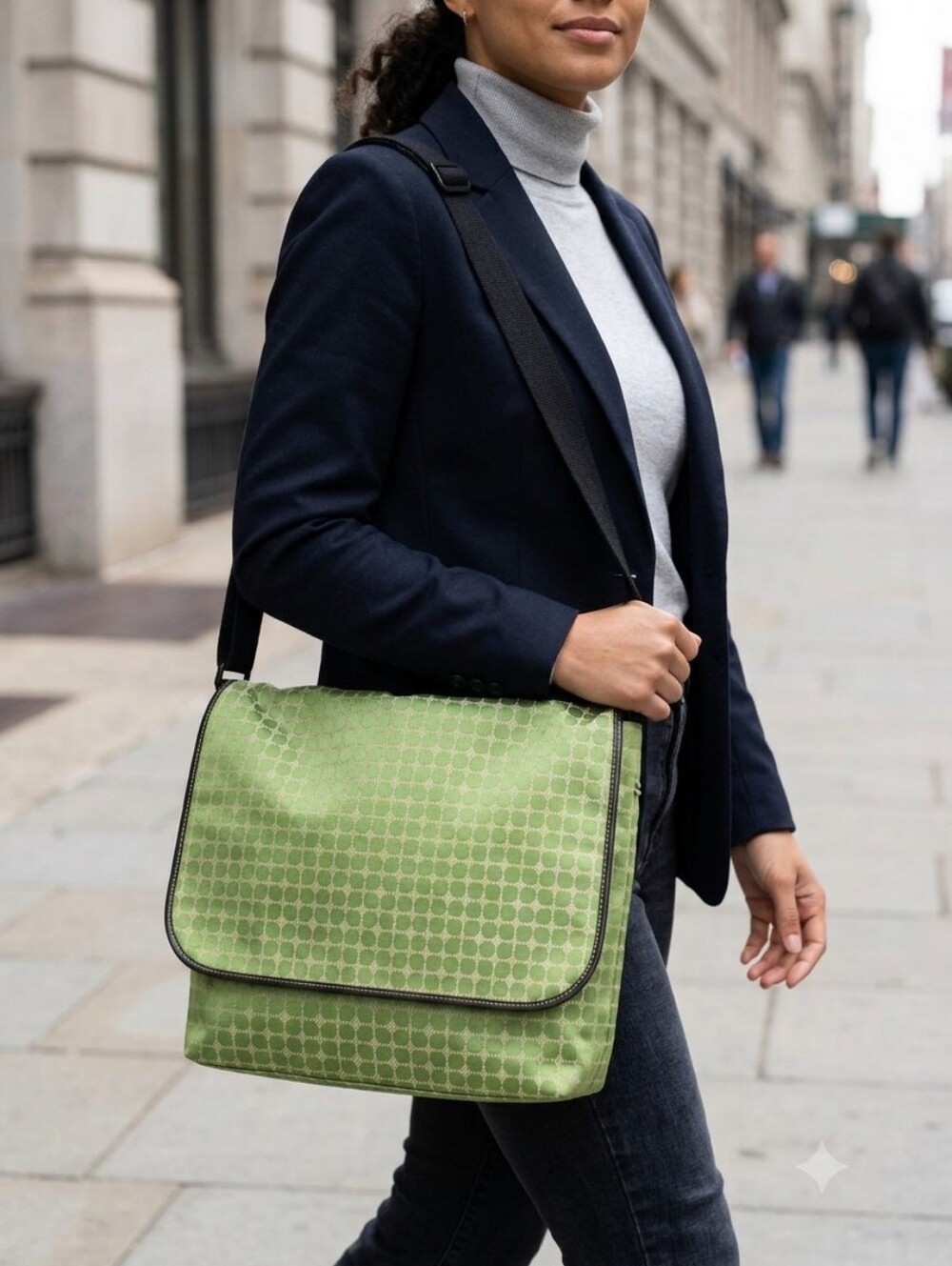 kate spade Green Patterned Flap Crossbody Messenger Bag with Black Trim